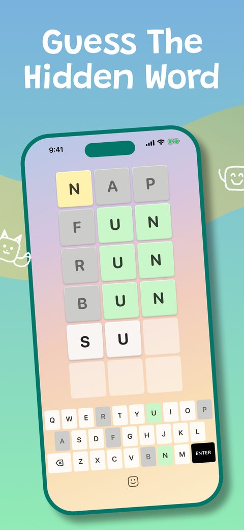Guess the hidden word: a three-letter board mid-game