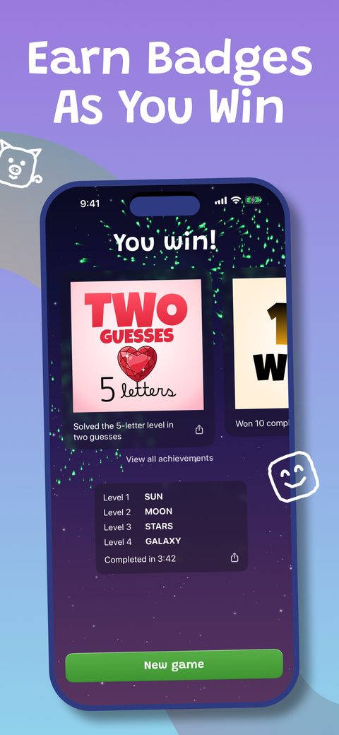 Earn badges as you win: the victory screen